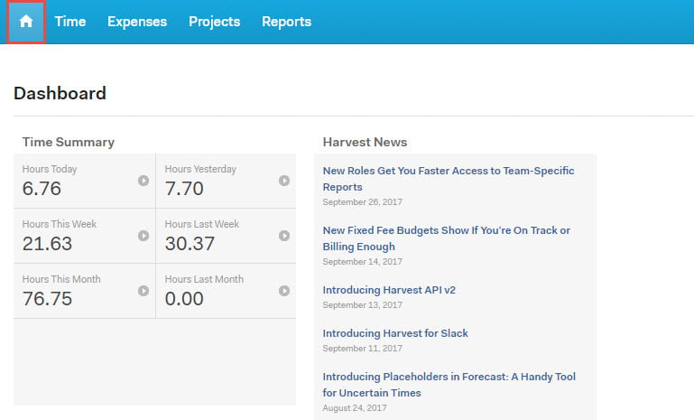 Harvest Dashboard Screenshot